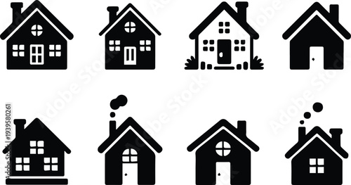 house icon set black and white vector home silhouettes