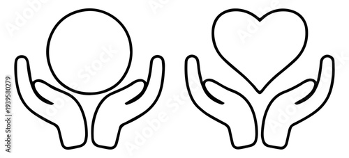 Silhouette healthcare hands holding heart flat icon for apps websites line art glyph EPS