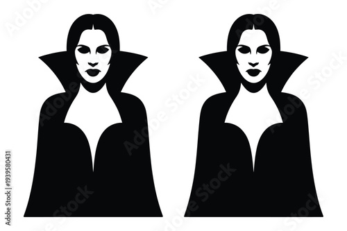 Vampire Woman Silhouette with High Collar
