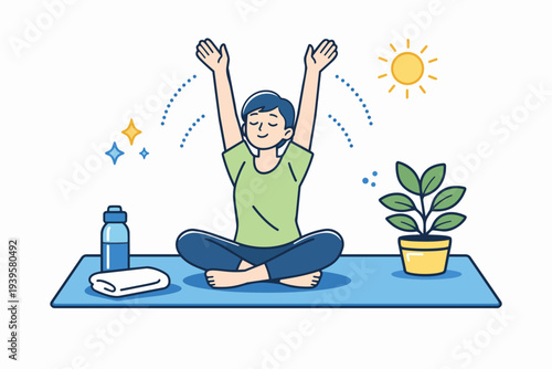 Woman stretching morning routine on yoga mat for healthy lifestyle and wellness