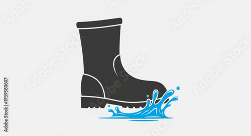 Stylized Illustration of a Rubber Boot Splashing Water.