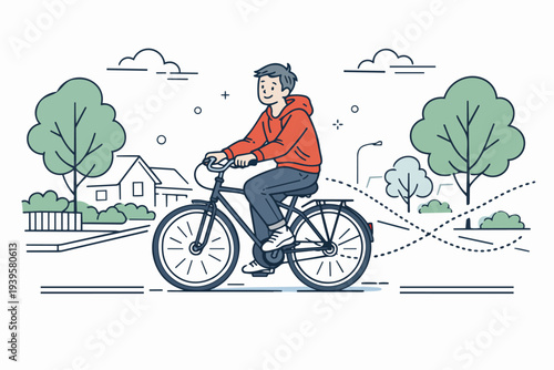 Youth cycling for exercise or leisure, person pedaling a bike on a city road