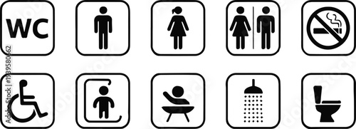 wc accessible toilet nursing baby changing child care icon set