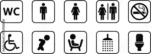 wc toilet and shower icons accessibility baby care signage pack