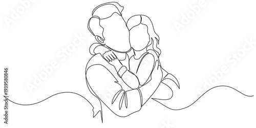 Fathers day line art style vector illustration, father and son line art illustration