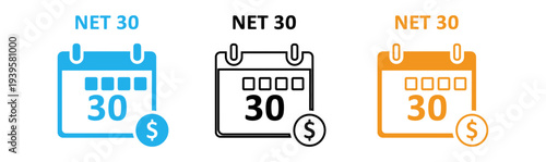 Net 30 payment terms icons