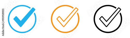 Checkmark icons in blue orange and black
