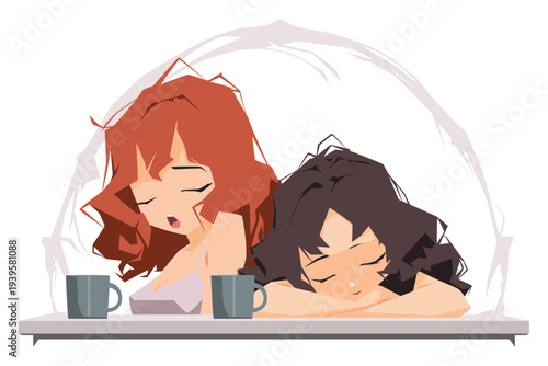 Tired girls desperately need coffee.