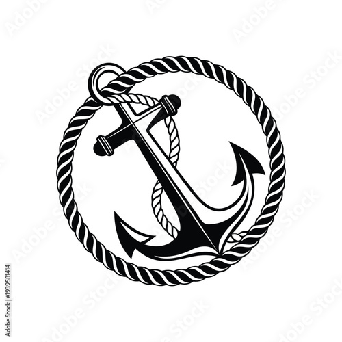 Sea anchor icon silhouette vector, vector illustration, monochrome sea anchor icon isolated on white background, nautical anchor symbol illustration Simple shape for design logo, emblem, symbol, sign,