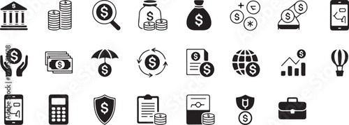 finance icon set bank money coin payment wallet savings investment