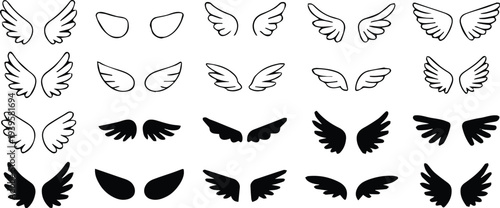 wing icon set of stylized pairs for logo and design use