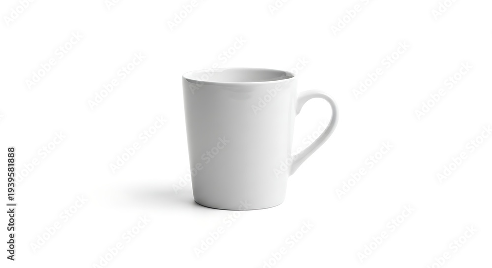 Fototapeta premium White ceramic coffee mug on a plain white background.