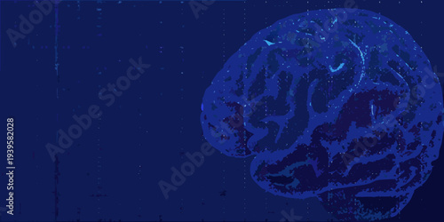 A digital illustration of a human brain against a dark blue background