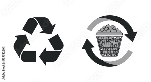Recycling Symbol and Waste Management Cycle Icons for Environmental Sustainability