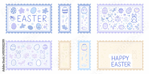 Canvas Print A collection of pastel easter stamps with bunny and egg designs