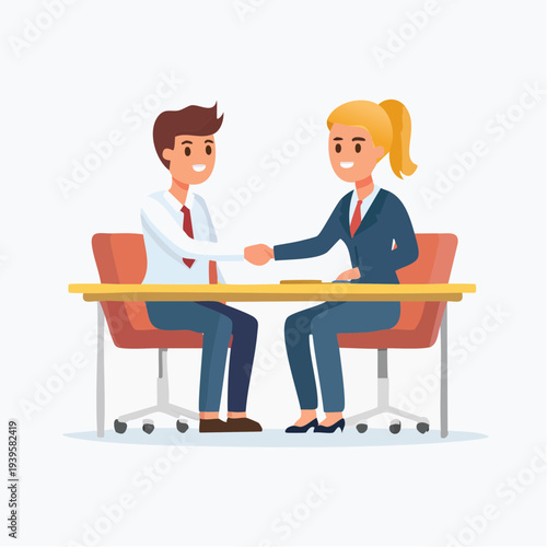 Business professionals sealing a deal or establishing a partnership with a handshake across a table in a modern office setting, signifying collaboration and mutual agreement
