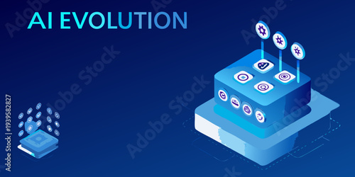 Ai evolution layered blocks representing artificial intelligence development