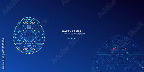 Happy easter digital transformation graphic with colorful circular design elements