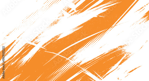 Abstract Orange Background with Brush Marks and Halftone Dots