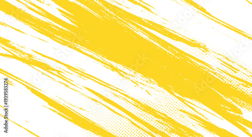 Bright Yellow Grunge Background with Sharp Brush Strokes and Halftone Texture