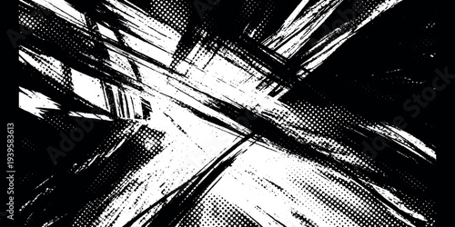Bold Black and White Grunge Texture with Halftone Dots - Abstract Graphic Element