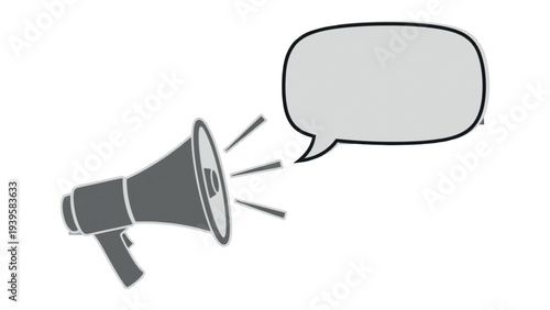 Megaphone with Blank Speech Bubble Vector Illustration: Gray and White Communication Icon for Marketing, Public Announcements, and Copy Space Information
