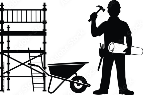 Black silhouette of a round pedestal dining table and 