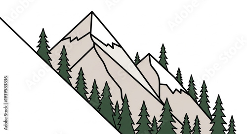 Majestic Mountain Range with Pine Trees Illustration.