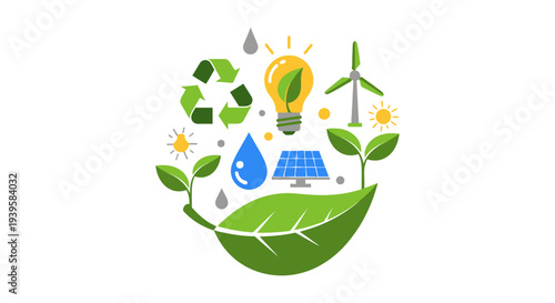 Eco-Friendly Sustainable Green Energy Concept with Renewable Resources Illustration