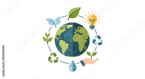 Sustainable Earth Concept: Global Environmental Protection, Green Energy, Recycling & Conservation