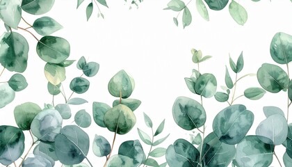 Fresh green eucalyptus leaves border seamless background natural texture
