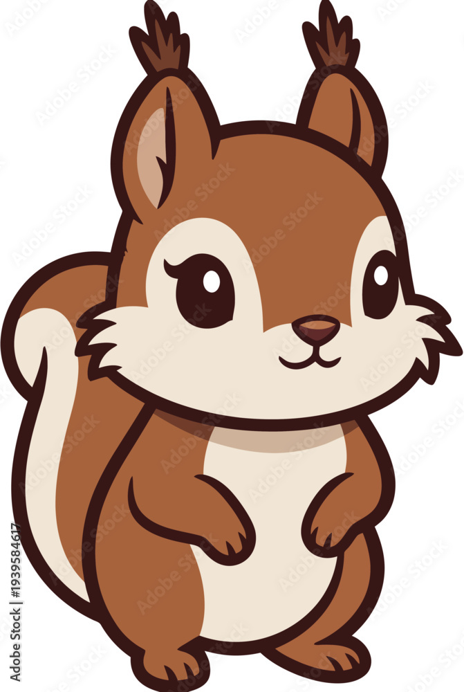 Fototapeta premium Cute cartoon squirrel, brown and white illustration, vector graphic, animal character design