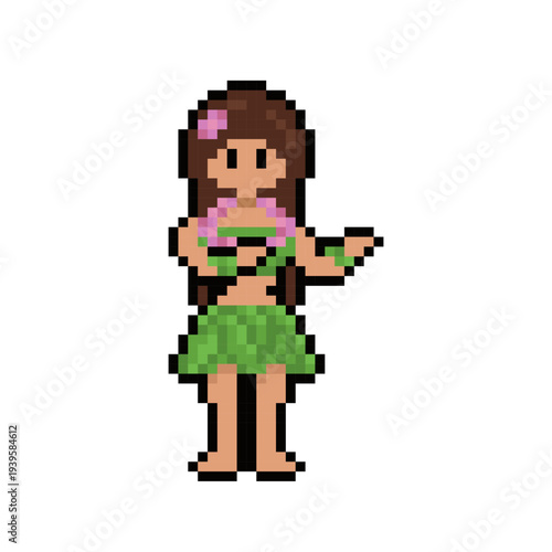 hawaiian dancer woman pixel art