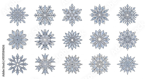 Collection of Snowflakes with Intricate Patterns.