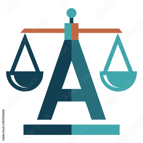 Justice Scales Concept With Letter A, Legal System Illustration, Law And Order Symbol