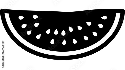 watermelon slice black silhouette icon, summer fruit silhouette, transparent background