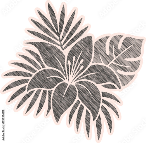 Elegant Lily Tropical Leaf Scribble Embroidery Botanical Sticker