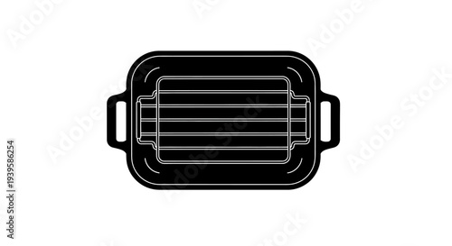 Black silhouette of a baking dish with grill on a white background cooking concept