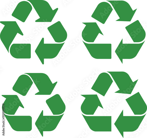 Four Green Recycling Symbol Icons: Sustainability, Environment, Waste Management, Reuse