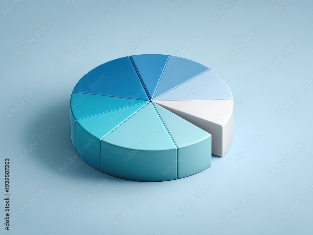 Obraz premium pie chart business object isolated on a light blue background