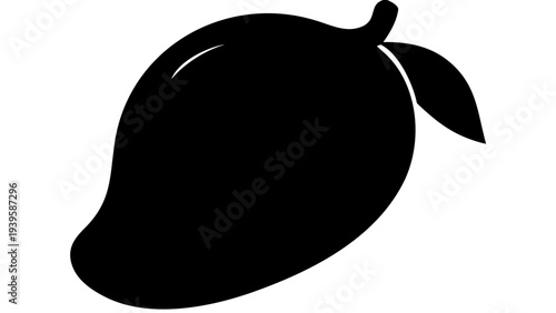 mango black silhouette icon, juicy fruit silhouette, isolated transparent background
