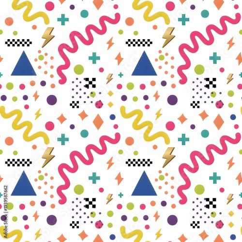 Memphis Design Pattern Bold Geometric Shapes Colorful Retro 80s Style Background Graphic Wallpaper
