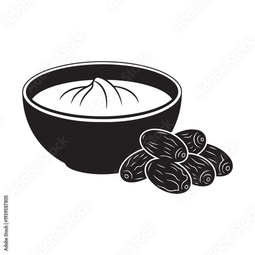 Bowl of vermicelli kheer with dates silhouette
