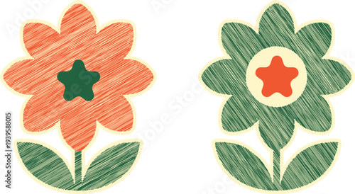 Groovy Star Flower Scribble Embroidery Boho Sticker Badge Set