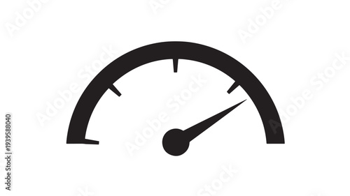Speedometer dial icon with needle pointing right, indicating speed or progress, simple black graphic symbol.