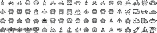Collection of Diverse Transportation and Lifestyle Icons: Travel, Movement, Business, Icons
