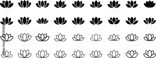 Lotus Flower Icon Set for Yoga, Meditation, and Spiritual Wellness Designs