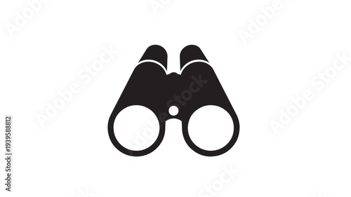 Binoculars icon with minimalist black silhouette on white background for observation and exploration