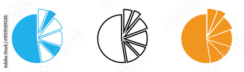 Three pie charts with different color schemes