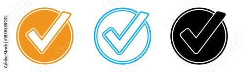 Checkmark icons in orange blue and black